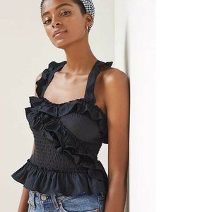Anthropologie Maeve Smocked Ruffle Tank